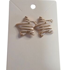 Gold and White Star Earrings